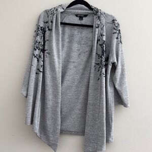 Sharagano Studio Gray Floral Open Front Cardigan Sweater Womens Size L